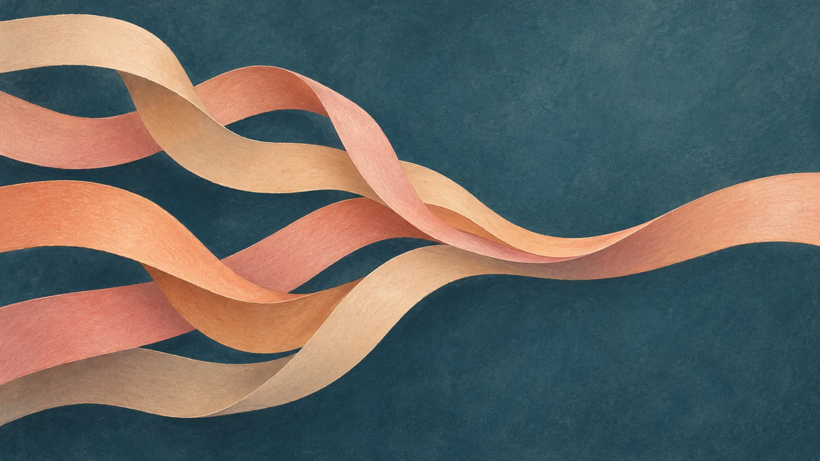 Coloured ribbons come together in one flowing movement.